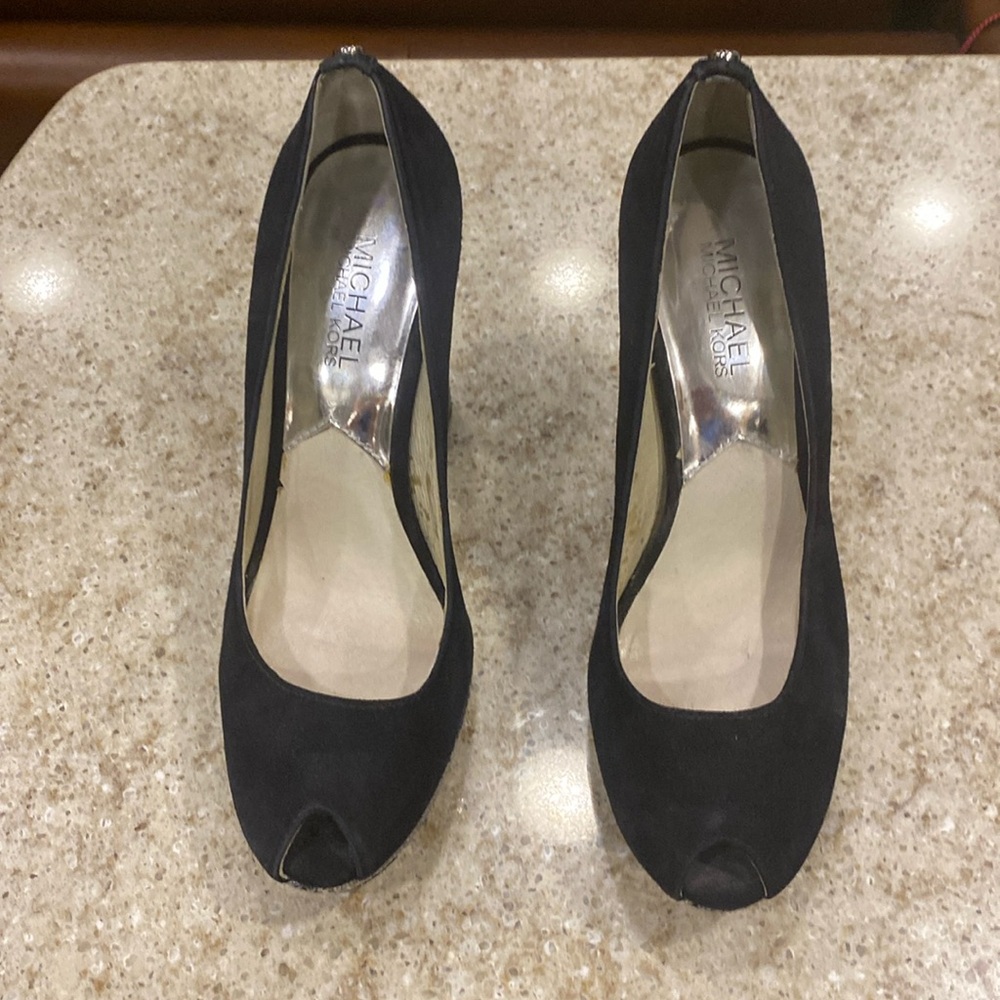 Michael Kors Black Suede and Snakeskin Platform Block Heel Size 8 - Picture 2 of 9